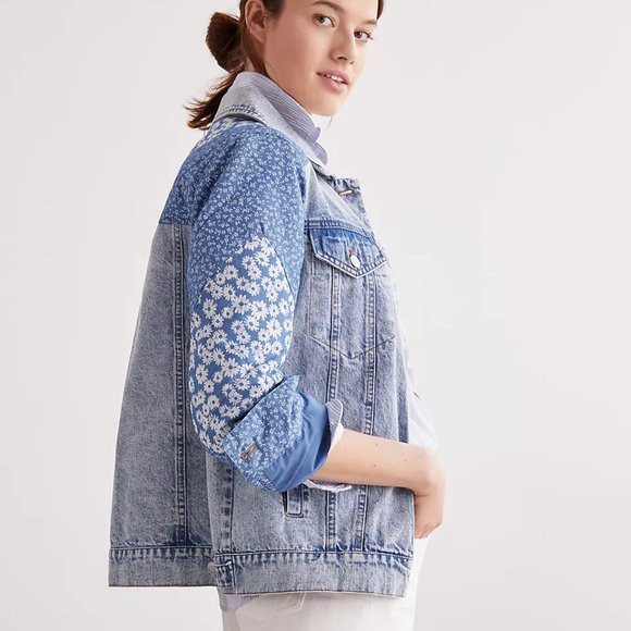 Anthropologie Avec Les Filles Patchwork Denim Jacket NWT M - Picture 3 of 5
